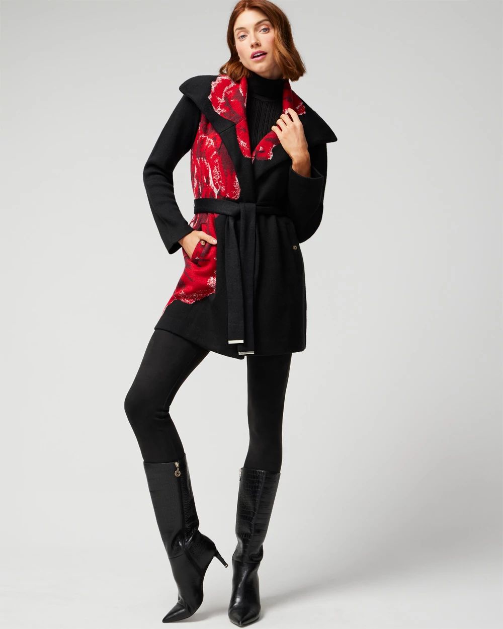 Jacquard Rose Sweater Coat | White House Black Market
